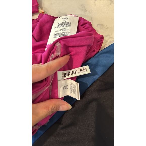 The Bikini Lab cutout color block one piece swimsuit pink blue black size M - Picture 6 of 9